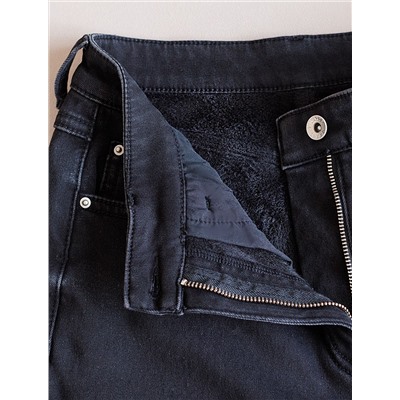 Джинсы-трубы из эластичного денима на флисе