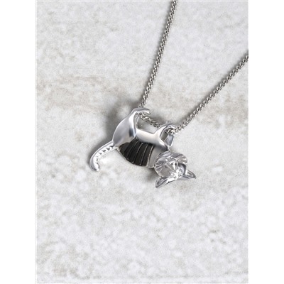 Подвеска из серебра с фианитами родированная - Кот 925 пробы П-2818-Р