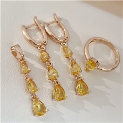 Комплект ювелирной бижутерии коллекция "Дубай" серьги, кулон и кольцо 19 р, покрытие позолота, вставка: фианиты, цвет: желтый, арт.414.303-19