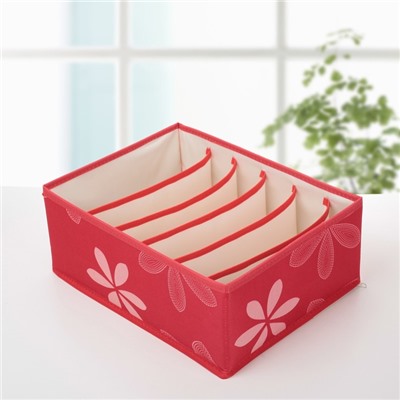 Набор органайзеров для хранения белья «Листочки», 3 шт., 32×24×12 см, цвет красный