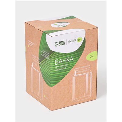 Банка для сыпучих BellaTenero «Эко», 3 л, 14.5×21 см, с бамбуковой крышкой, стекло, прозрачная