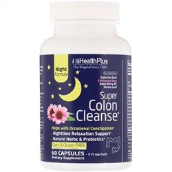 Health Plus, Super Colon Cleanse, средство для ночной очистки кишечника, 515 мг, 60 капсул