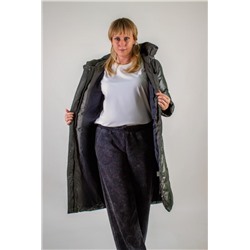 Зимняя удлиненная куртка с капюшоном арт. 221 (Темный хаки)