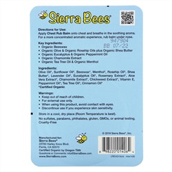 Sierra Bees, Бальзам для втирания в грудь, эвкалипт и перечная мята, 17 г (0,6 унции)