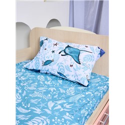 Постельное белье детское поплин с простыней на резинке - Киты
