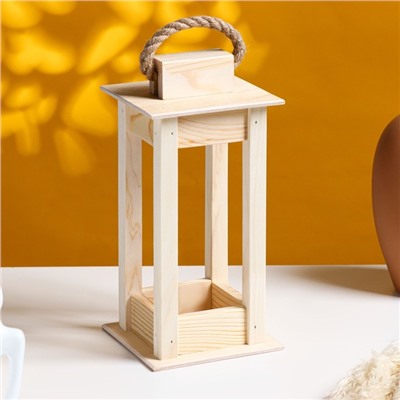 Кашпо для цветов «Фонарик», 24×11×11 см, деревянное, ручка - верёвка