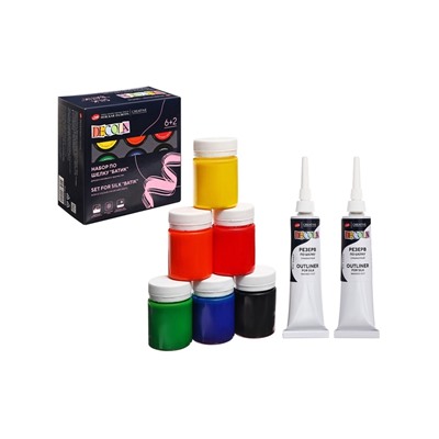 Краска по ткани (шелку), набор 6 цветов × 50 мл, ЗХК Decola «Батик» (резерв 2 штуки × 18 мл), акриловая на водной основе, (4441448)