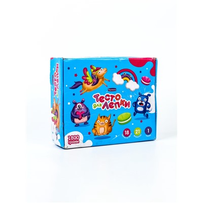 УЦЕНКА Тесто для лепки в коробке, тесто 1800 г, 18 цветов, 21форма, скалка, 1/5