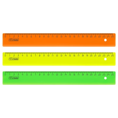 Линейка пластиковая 25 см неоновые цвета, ассорти ЛН21 Стамм