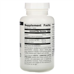 Source Naturals, Ацетил L-карнитин и альфа-липоевая кислота, 650 мг, 120 таблеток
