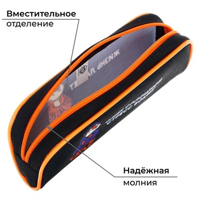 Пенал школьный, текстиль, 8×21×4 см«Тигр»