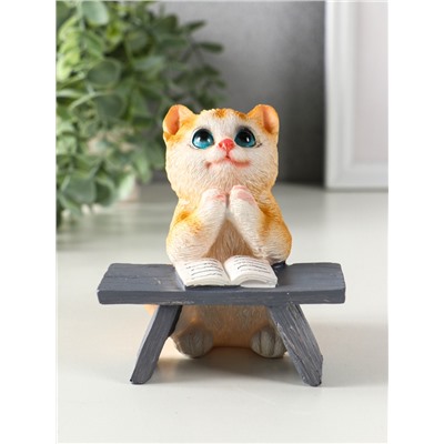 Фигурка полистоун «Котик с книгой за партой», рыжий, 9×8.5×9.5 см