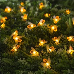 Гирлянда «Нить», 4.5 м, уличная, с насадками «Пчёлка», IP44, 30 LED, 2 режима, солнечная батарея, тёмная нить, свечение тёплое белое
