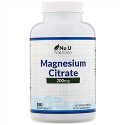 Nu U Nutrition, Цитрат магния, 200 мг, 180 растительных таблеток