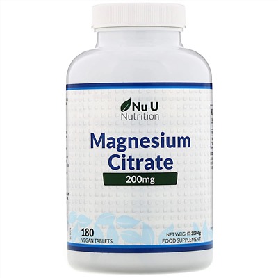 Nu U Nutrition, Цитрат магния, 200 мг, 180 растительных таблеток