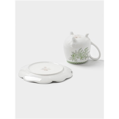 Чайная пара WY Bloomware, 2 предмета; чашка 220 мл, блюдце 15 см, фарфор, белая, зелёная