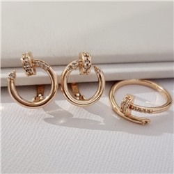 Комплект ювелирной бижутерии коллекция "Дубай" серьги и кольцо 18 р, покрытие позолота, вставка: фианиты, цвет: прозрачный, арт.314.897-18