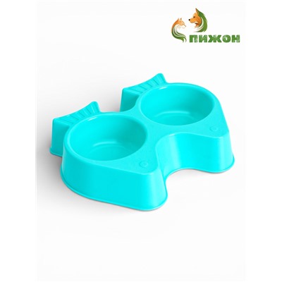 Миска двойная «Рыбы», 2×250 мл, фигурная, пластик, голубая