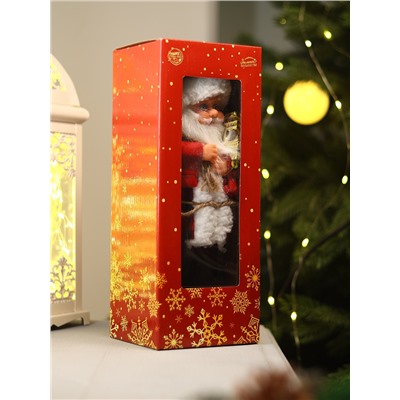 Дед Мороз под ёлку «Зимнее волшебство. Новогодняя игрушка в клетчатом тулупе» двигается, ботинки светятся, 28 см