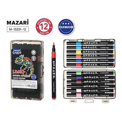 Набор акриловых маркеров 12цв "LUMO" кистевидный наконечник, пластиковый корпус M-15231-12 Mazari