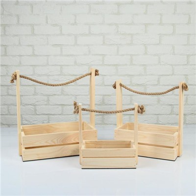 Подарочный ящик «Аром», деревянный, ручка - канат, набор 3 шт.