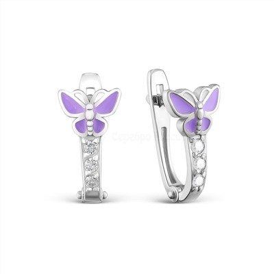 Серьги детские из серебра с эмалью и фианитами родированные - Бабочки 925 пробы 2313014