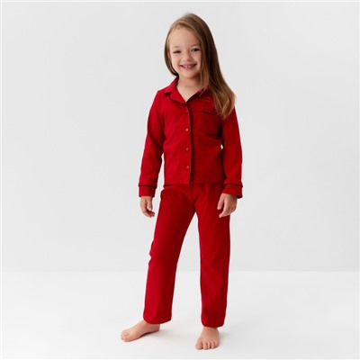 Пижама детская новогодняя (рубашка, брюки) KAFTAN Classic line, размер 36 (134-140 см), однотонная, красная