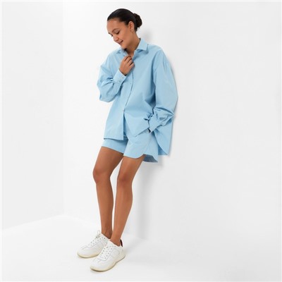 Костюм женский (рубашка, шорты) MINAKU: Oversize, голубой, размер 48