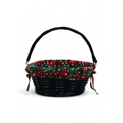 Корзина плетёная для хранения «Новогодняя», 32×32×14 см, ручка h=14 см, зелёная