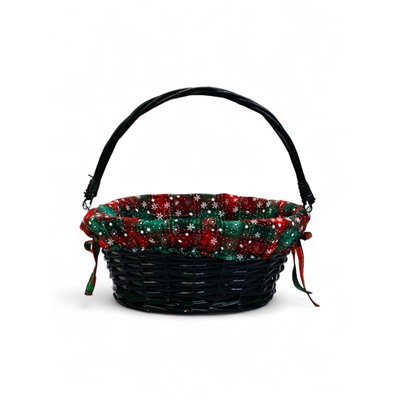 Корзина плетёная для хранения «Новогодняя», 32×32×14 см, ручка h=14 см, зелёная