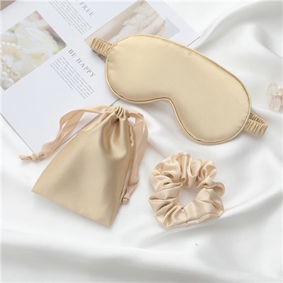 Набор: Маска для сна + Резинка для волос + Мешочек для хранения. КРЕМОВЫЙ