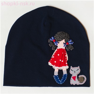 109 Ш Девочка с котенком Колпак для девочки (50-54)