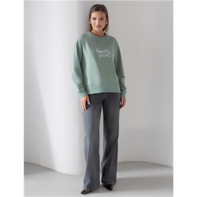 Свободный свитшот с принтом и разрезами из эластичного футера двухнитки без начеса