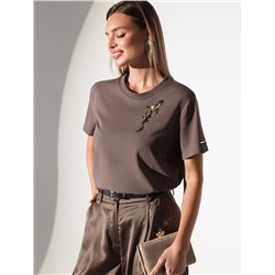 Нарядная футболка с принтом пайетками из премиального хлопка с эластаном