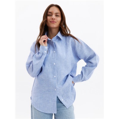 Рубашка женская MINAKU oversize в полоску, белая, голубая, размер 46