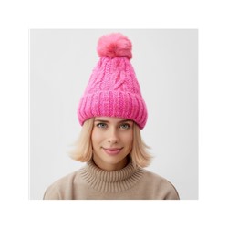 Шапка с помпоном женская MINAKU, розовая, размер 56-58