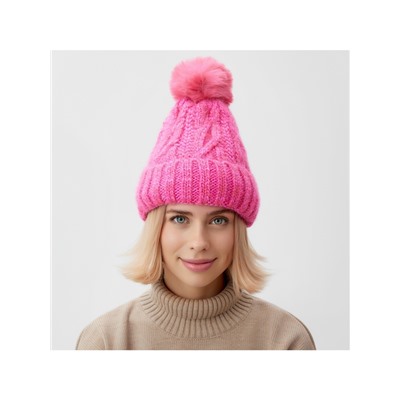 Шапка с помпоном женская MINAKU, розовая, размер 56-58
