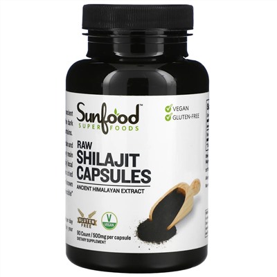 Sunfood, Raw Shilajit Capsules, 500 mg, 90 Capsules