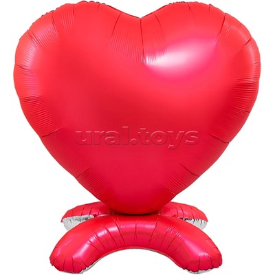 Шар 3D (65''/165 см) Сердце, на подставке, Красный, Сатин, 1 шт. в уп.