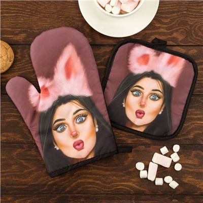 Кухонный набор 2 прихватки Этель Love Life «Пушистая», прихватка 17×17 см, варежка 26×16 см, 100% п/э