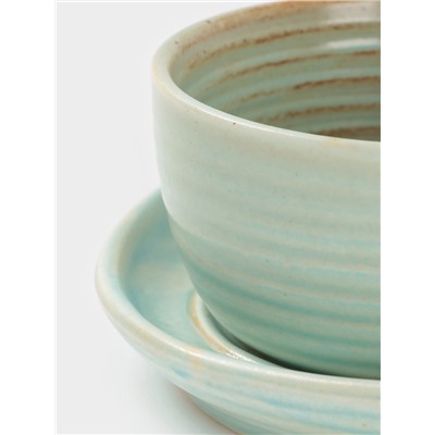 Чайная пара Magistro Sand Ripples, 2 предмета: чашка 300 мл, блюдце 19.8×15.8 см, фарфор, голубая