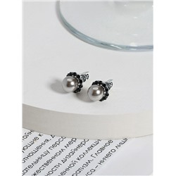 Серьги-пусеты из серебра с имитированным жемчугом и натуральной шпинелью родированные 925 пробы 4-499рч1006416