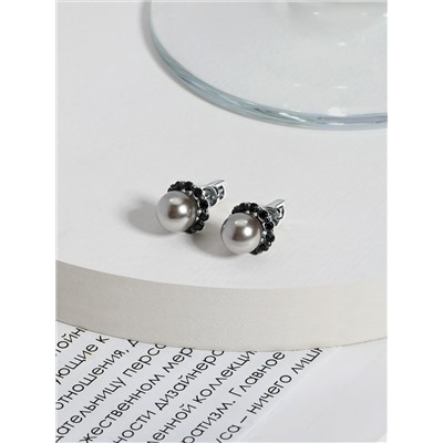 Серьги-пусеты из серебра с имитированным жемчугом и натуральной шпинелью родированные 925 пробы 4-499рч1006416