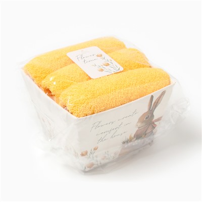 Набор полотенец Этель «Кролик с цветами» 35×50 см - 3 шт., 100% хлопок, махра 340 г/м²