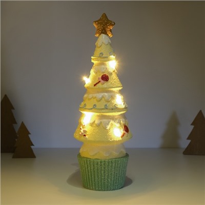 Фигурка светящаяся керамика «Пряничная ёлочка», св. жёлтая, 10×10×31 см