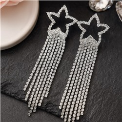Серьги вечерние  длинные звезды со стразами, цвет серебристый, арт. 006.041
