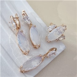 Комплект ювелирной бижутерии коллекция "Дубай" серьги, кулон и кольцо 18 р, покрытие позолота, вставка: стекло и фианиты, цвет: прозрачно-голубой и прозрачный, арт.414.244-18