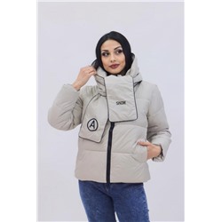 Демисезонная женская куртка весна осень _дутый шарф-косынка 8193 (Бежевый)