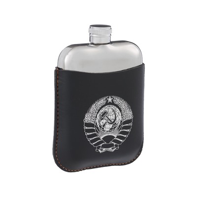 Фляжка «Герб СССР», нержавеющая сталь, чехол, 180 мл, 6 oz