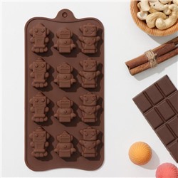 Форма для шоколада Доляна «Роботы», силикон, 21×11×1.5 см, 12 ячеек, коричневая